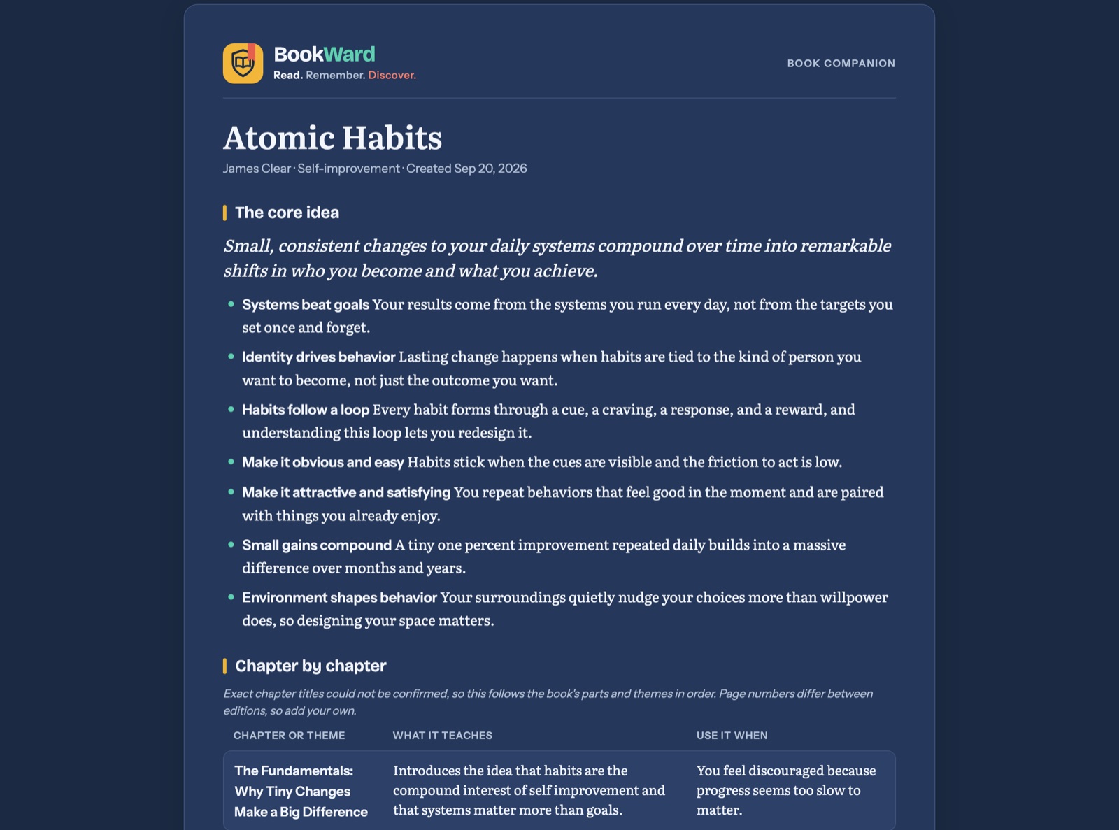 A BookWard Book Companion for Atomic Habits